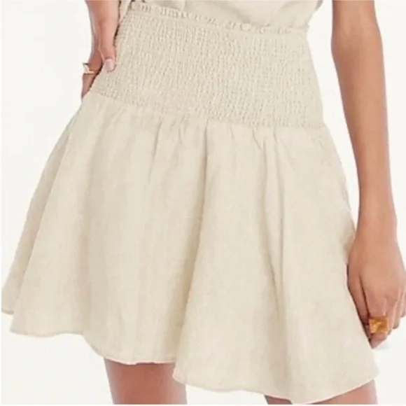 J. Crew Linen Smocked Waist Mini Skirt Bundle XXL Plus Size Black, White & Linen - Picture 15 of 16